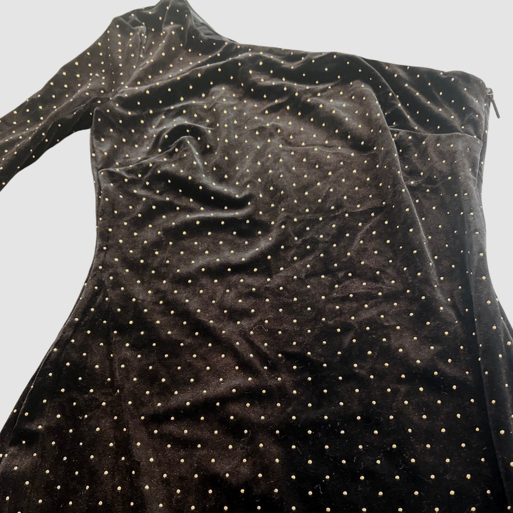 NWT Armani Exchange Black Velvet One Shoulder Dress Gold Metal Dots - Picture 2 of 6